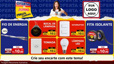 Modelo de TV para TV Horizontal com o tema Ofertas de Junho - Preços Incríveis para Materiais Elétricos
