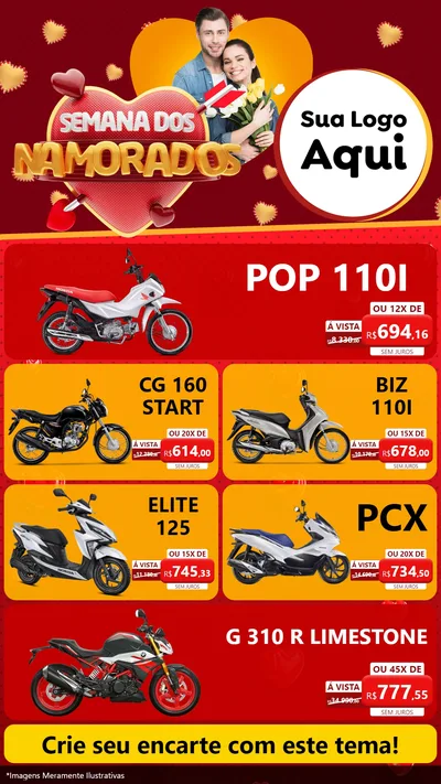 Modelo de TV para TV Vertical com o tema Semana dos Namorados para Concessionaria de Motos