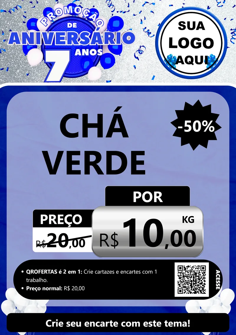 Modelo de Cartaz para Cartaz A4 Vertical com o tema Promoção de Aniversário - 7 Anos para Produtos Naturais