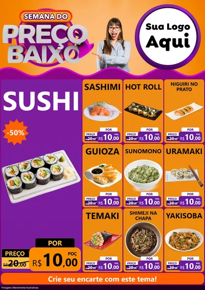 Modelo de Encarte para Encarte A4 Vertical com o tema Semana do Preço Baixo para Comida japonesa