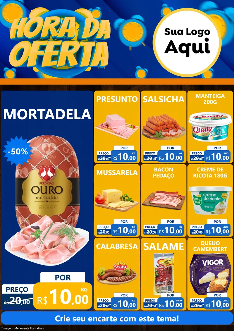 Modelo de Encarte para Encarte A4 Vertical com o tema Hora da Oferta para Frios e Laticínios