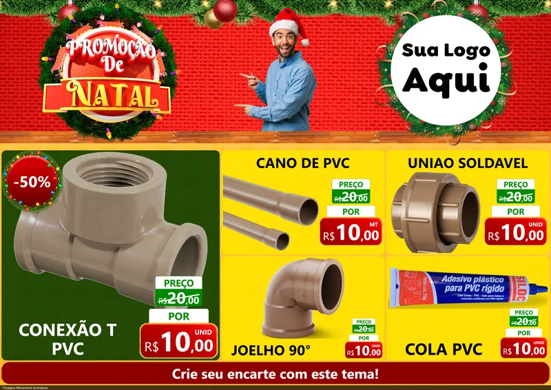 Modelo de Encarte para Encarte A4 Horizontal com o tema Promoção de Natal para Tubos e conexões