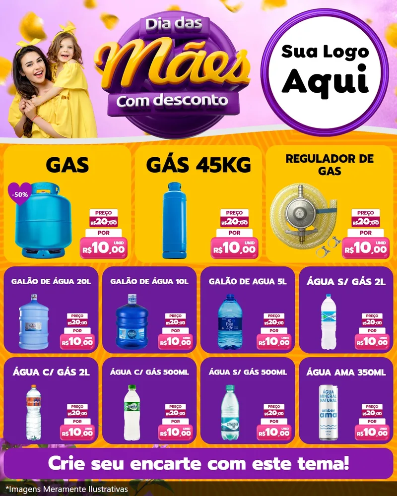 Modelo de Rede Social para Feed Instagram com o tema Dia das Mães com Desconto para Água e gás