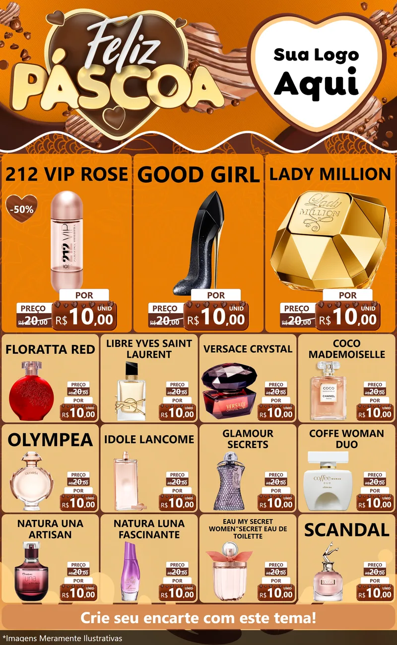 Modelo de Encarte para Encarte Grande com o tema Feliz Páscoa para Perfumes