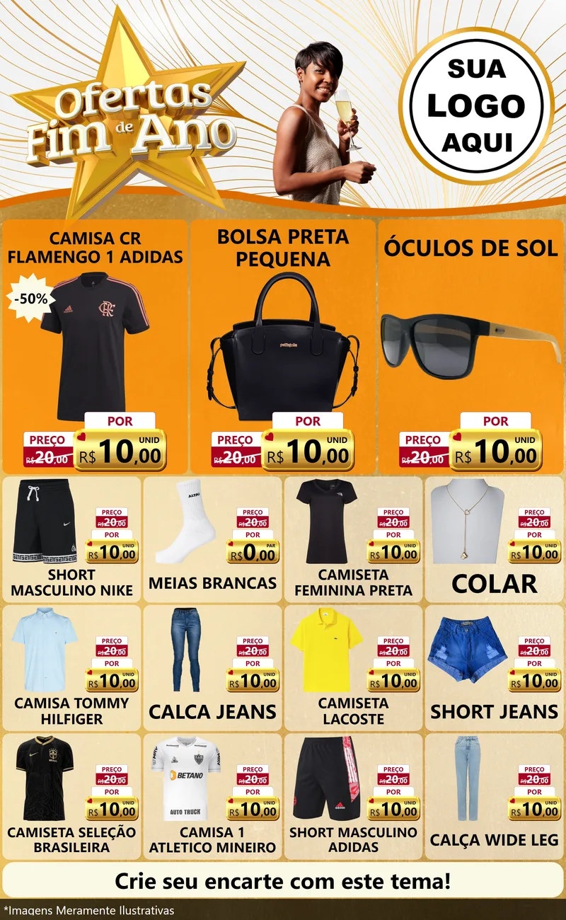 Modelo de Encarte para Encarte Grande com o tema Ofertas Fim de Ano para Roupas e acessórios