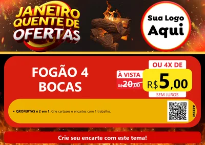 Modelo de Cartaz para Cartaz A4 Horizontal com o tema Janeiro Quente de Ofertas para Móveis e Eletro