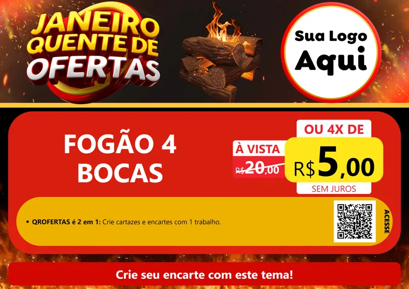 Modelo de Cartaz para Cartaz A4 Horizontal com o tema Janeiro Quente de Ofertas para Móveis e Eletro