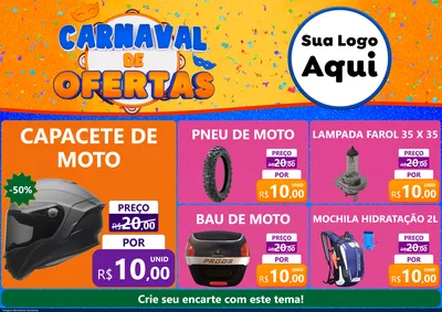Modelo de Encarte para Encarte A4 Horizontal com o tema Carnaval de Ofertas para Moto peças