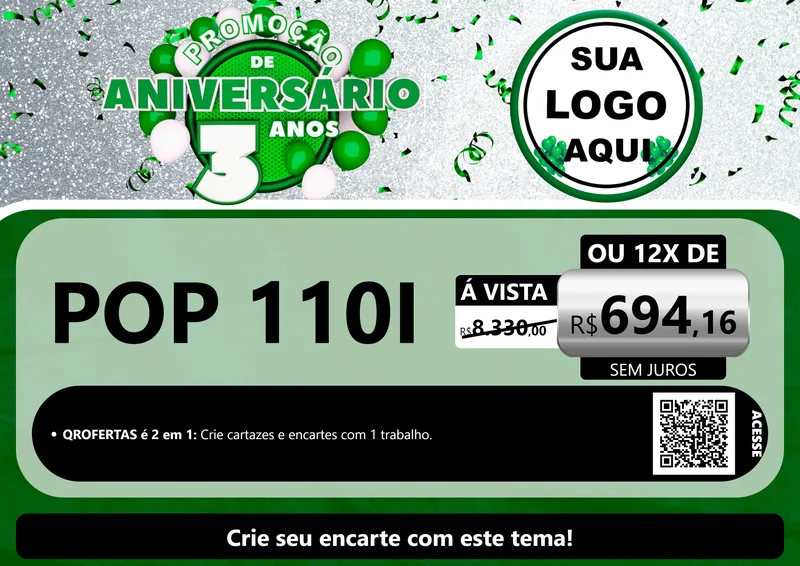 Modelo de Cartaz para Cartaz A4 Horizontal com o tema Promoção de Aniversário - 3 Anos para Concessionaria de Motos