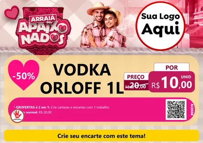 Modelo de Cartaz para Cartaz A4 Horizontal com o tema Arraiá dos Apaixonados - Junina para Distribuidora de bebidas
