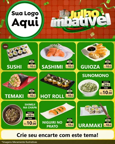 Modelo de Rede Social para Feed Instagram com o tema Julho Imbatível para Comida japonesa