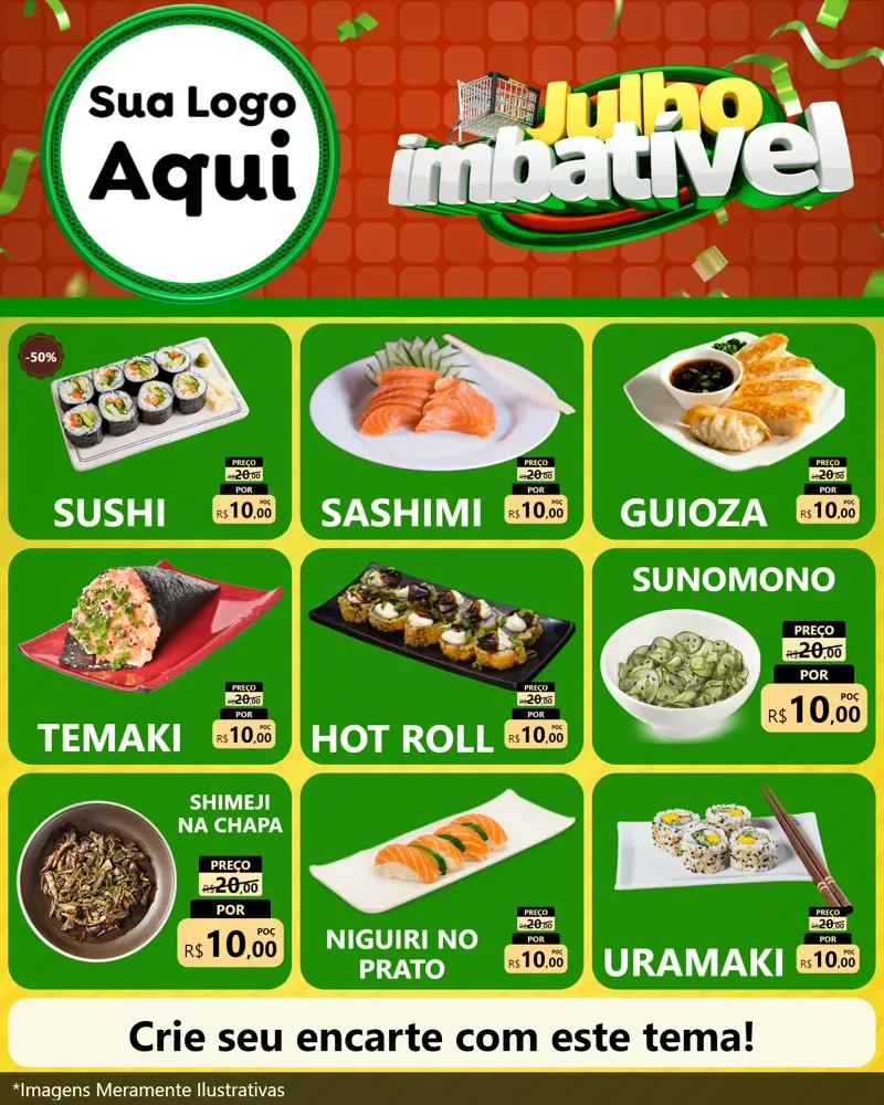 Modelo de Rede Social para Feed Instagram com o tema Julho Imbatível para Comida japonesa