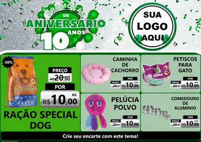 Modelo de Encarte para Encarte A4 Horizontal com o tema Promoção de Aniversário - 10 Anos para Pet Shop