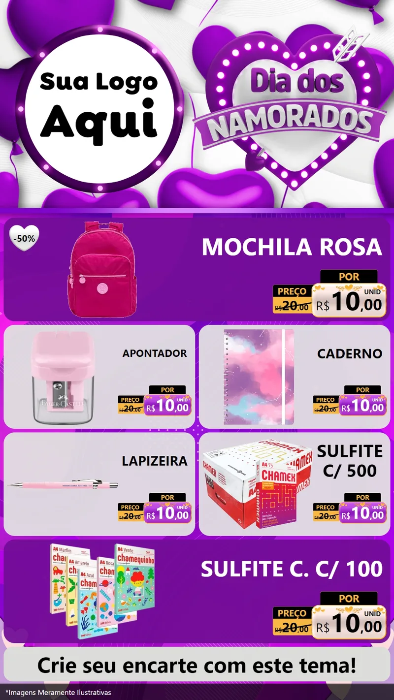 Modelo de TV para TV Vertical com o tema Dia dos Namorados para Papelaria