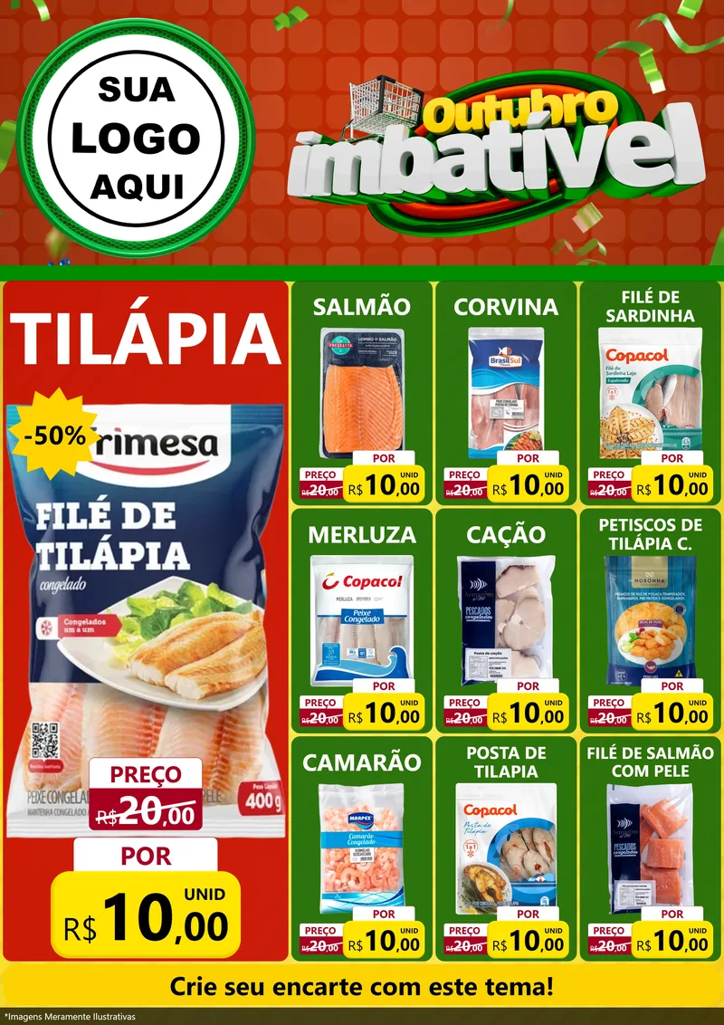 Modelo de Encarte para Encarte A4 Vertical com o tema Outubro Imbatível para Peixaria