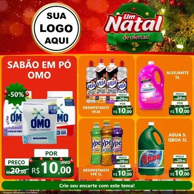 Modelo de Rede Social para Feed Facebook com o tema Um Natal de Ofertas para Produtos de Limpeza