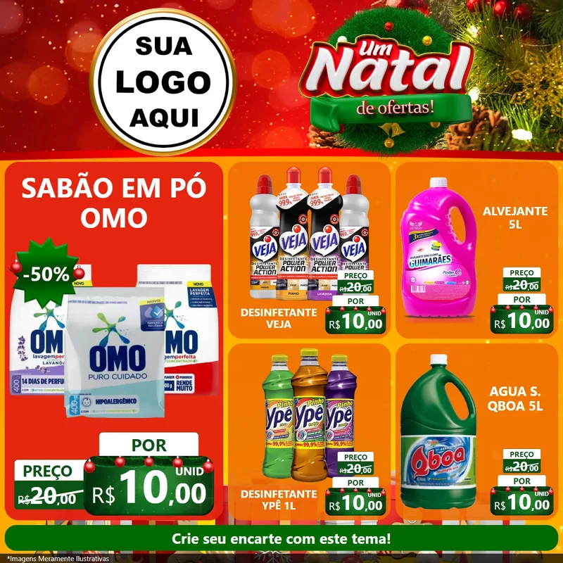 Modelo de Rede Social para Feed Facebook com o tema Um Natal de Ofertas para Produtos de Limpeza