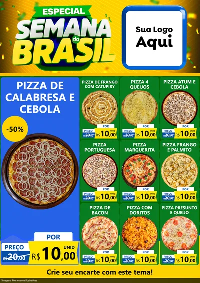 Modelo de Encarte para Encarte A4 Vertical com o tema Especial Semana do Brasil para Pizzaria