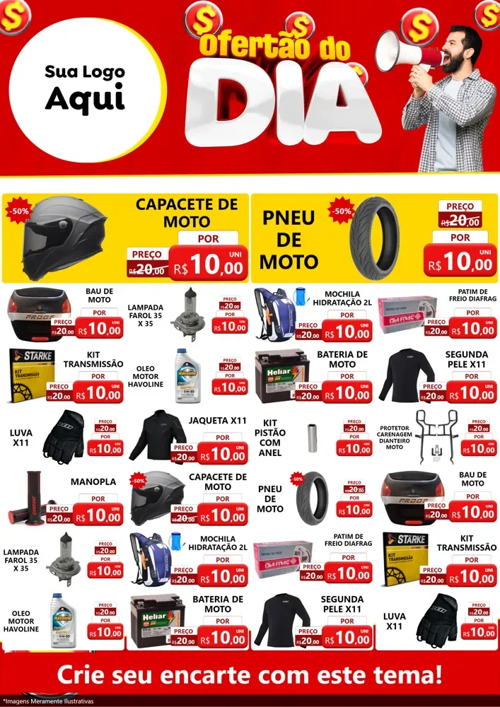 Modelo de Encarte para Encarte A4 Vertical com o tema Ofertão do dia para Moto peças