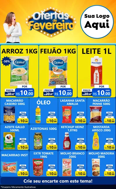 Modelo de Encarte para Encarte Grande com o tema Ofertas de Fevereiro para Supermercado
