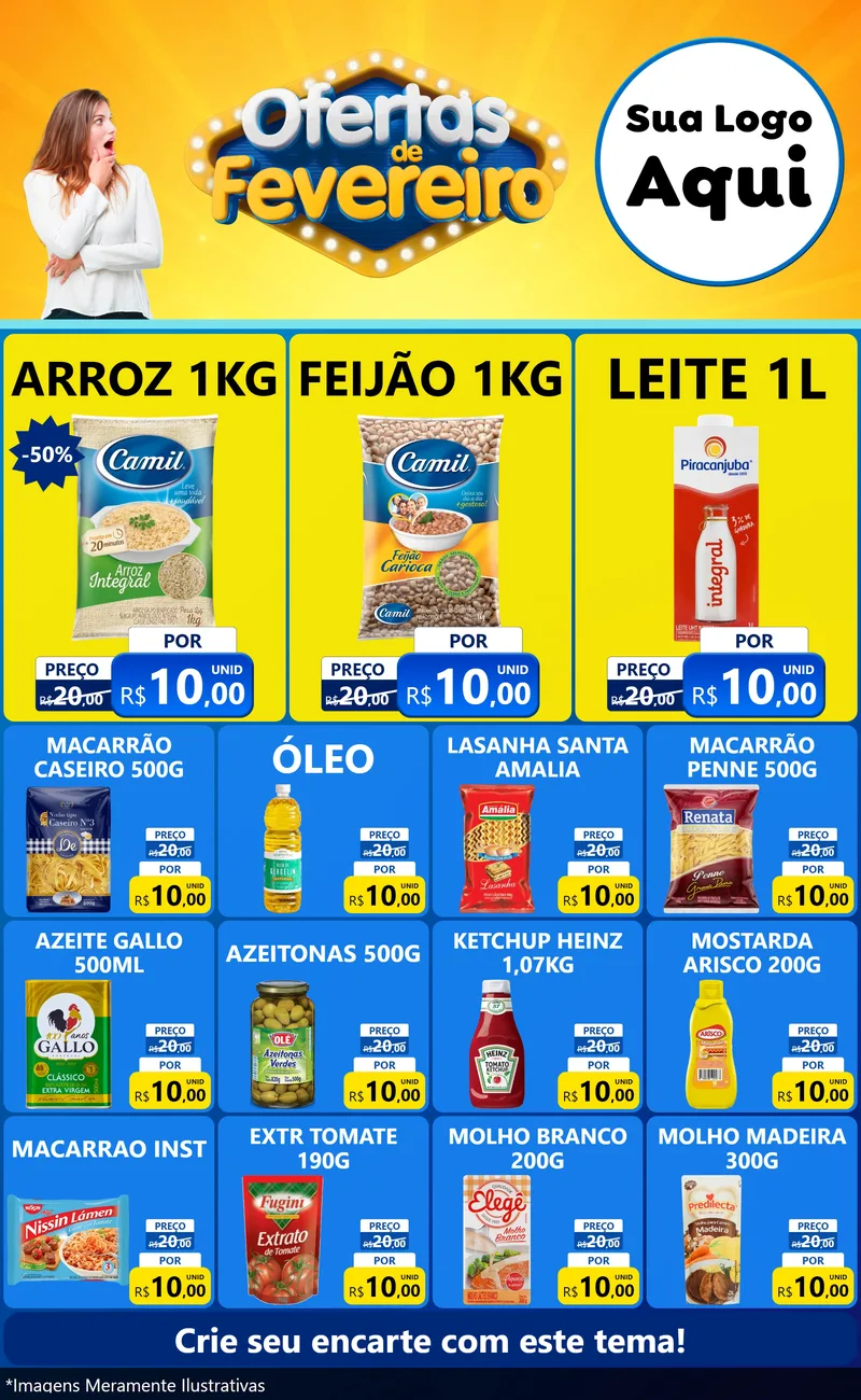 Modelo de Encarte para Encarte Grande com o tema Ofertas de Fevereiro para Supermercado