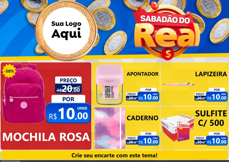 Modelo de Encarte para Encarte A4 Horizontal com o tema Sabadão do Real para Papelaria