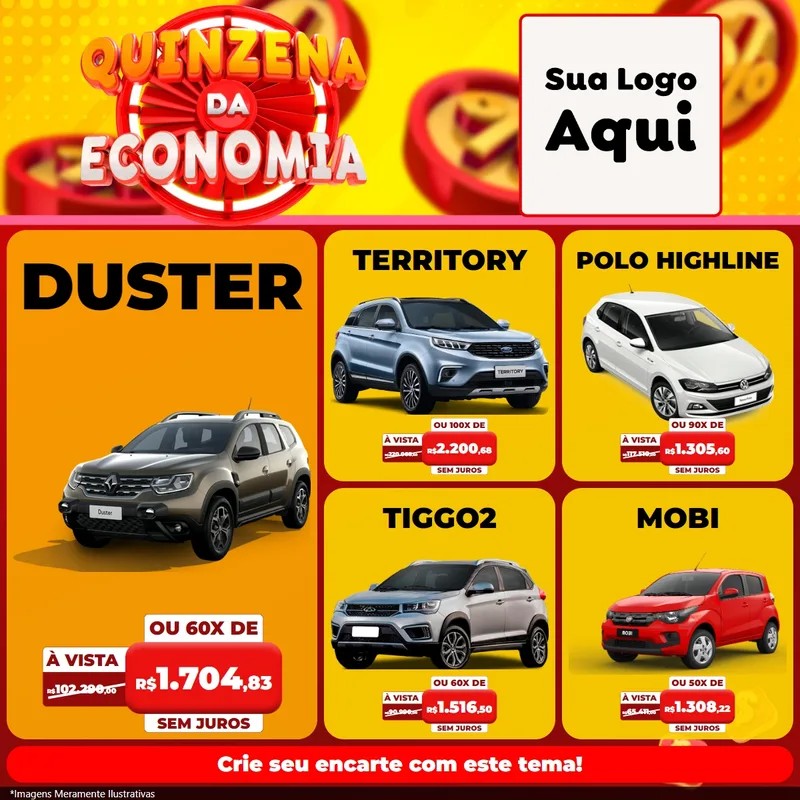 Modelo de Rede Social para Feed Facebook com o tema Quinzena Da Economia para Concessionaria de Carros
