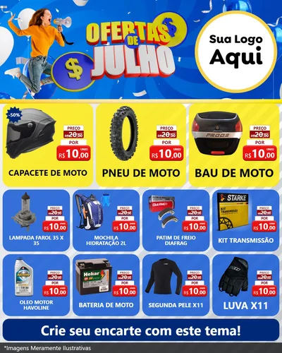 Modelo de Rede Social para Feed Instagram com o tema Ofertas de Julho para Moto peças