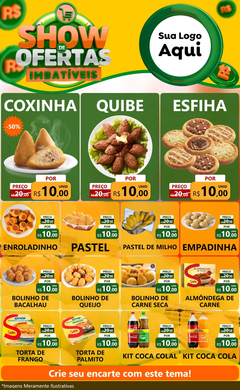 Modelo de Encarte para Encarte Grande com o tema Show de Ofertas Imbatíveis para Salgadaria