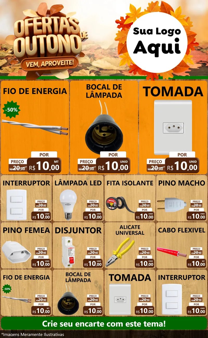 Modelo de Encarte para Encarte Grande com o tema Ofertas de Outono - Vem, Aproveite! para Materiais Elétricos