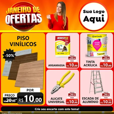 Modelo de Rede Social para Feed Facebook com o tema Janeiro de Ofertas para Material para Construção