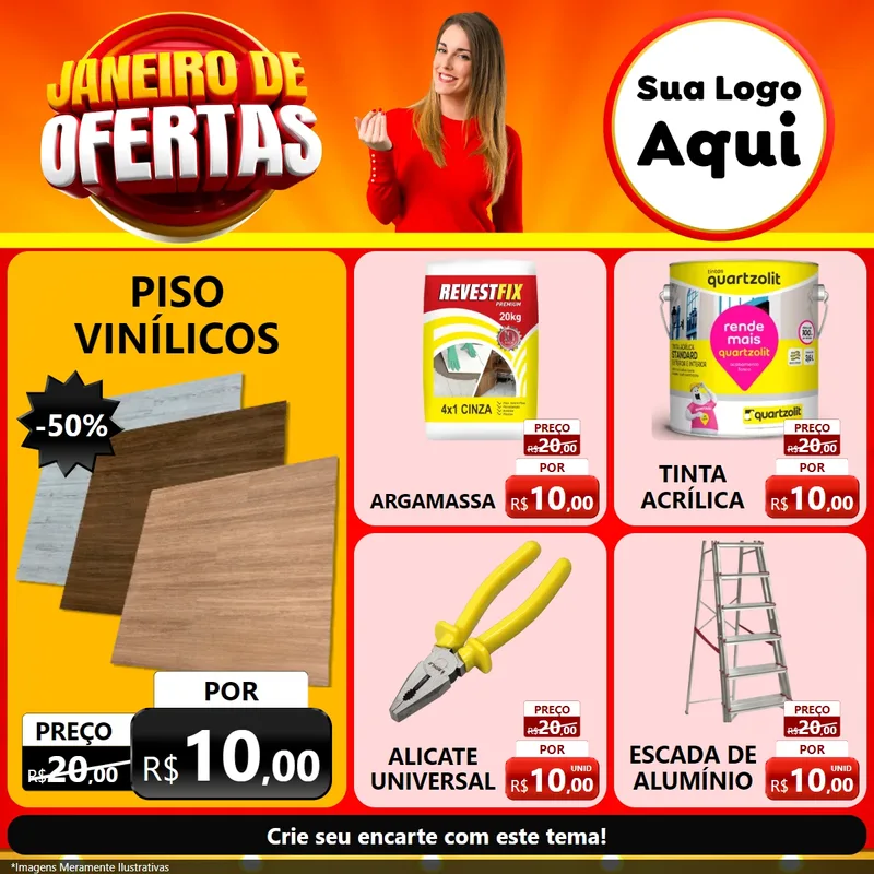 Modelo de Rede Social para Feed Facebook com o tema Janeiro de Ofertas para Material para Construção