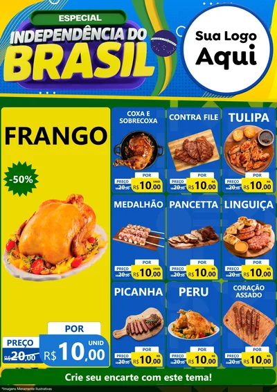 Modelo de Encarte para Encarte A4 Vertical com o tema Especial Independência do Brasil para Assados