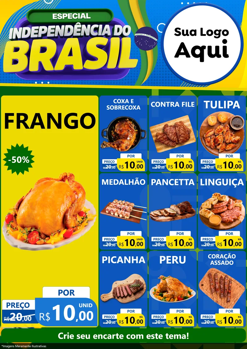 Modelo de Encarte para Encarte A4 Vertical com o tema Especial Independência do Brasil para Assados