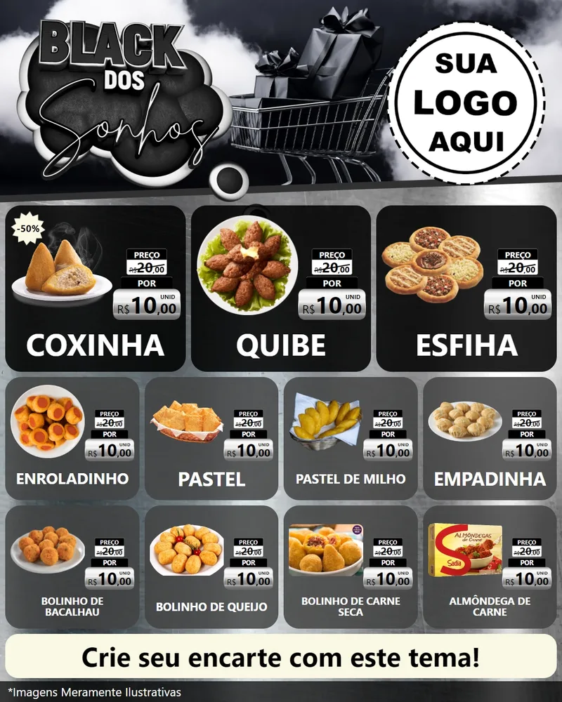 Modelo de Rede Social para Feed Instagram com o tema Black dos Sonhos para Salgadaria
