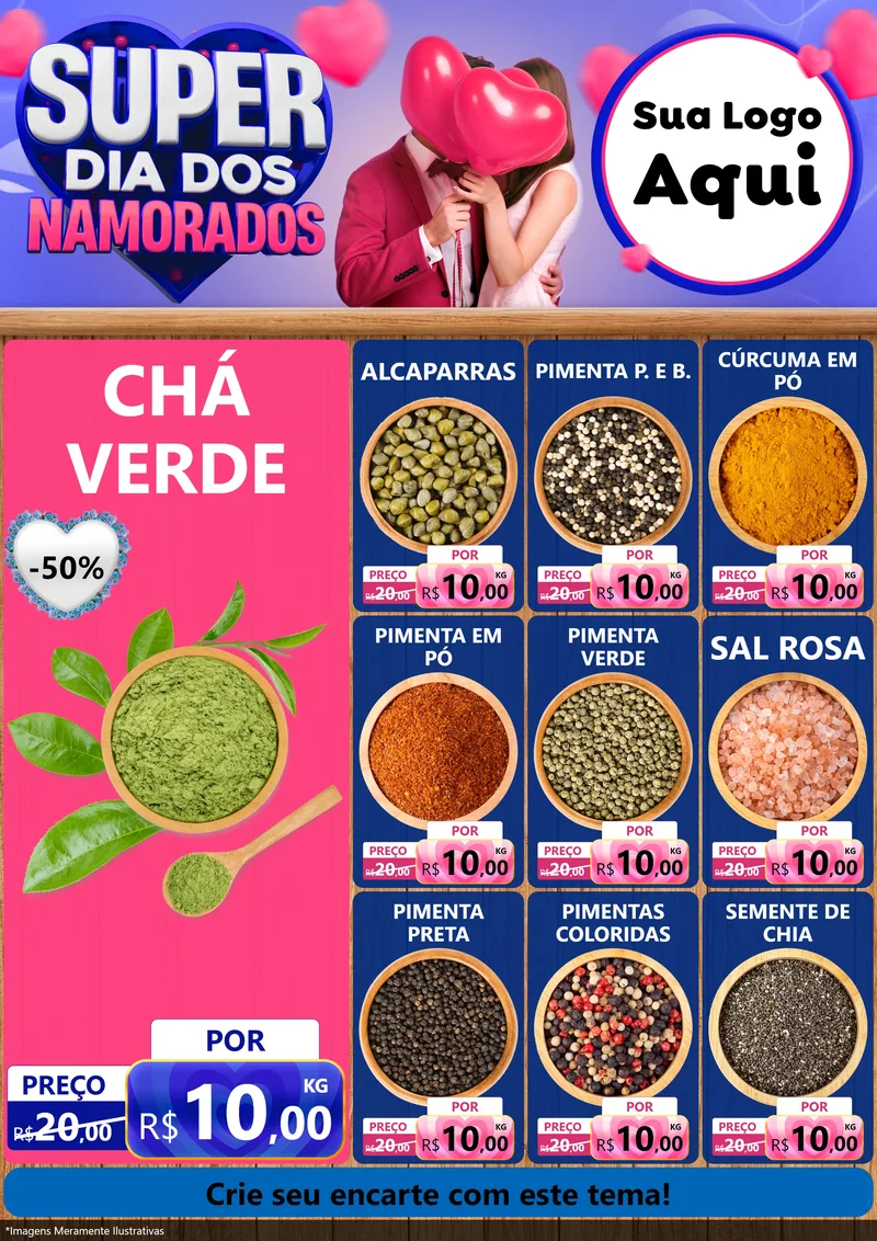 Modelo de Encarte para Encarte A4 Vertical com o tema Super Dia dos Namorados para Produtos Naturais