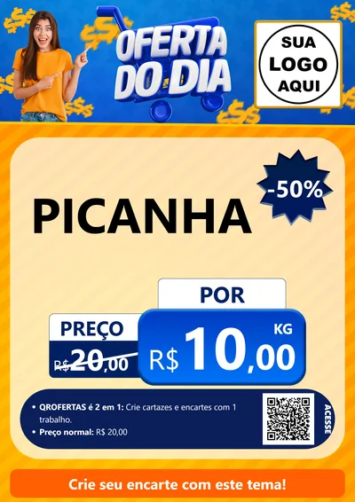 Modelo de Cartaz para Cartaz A4 Vertical com o tema Oferta do Dia para Açougue