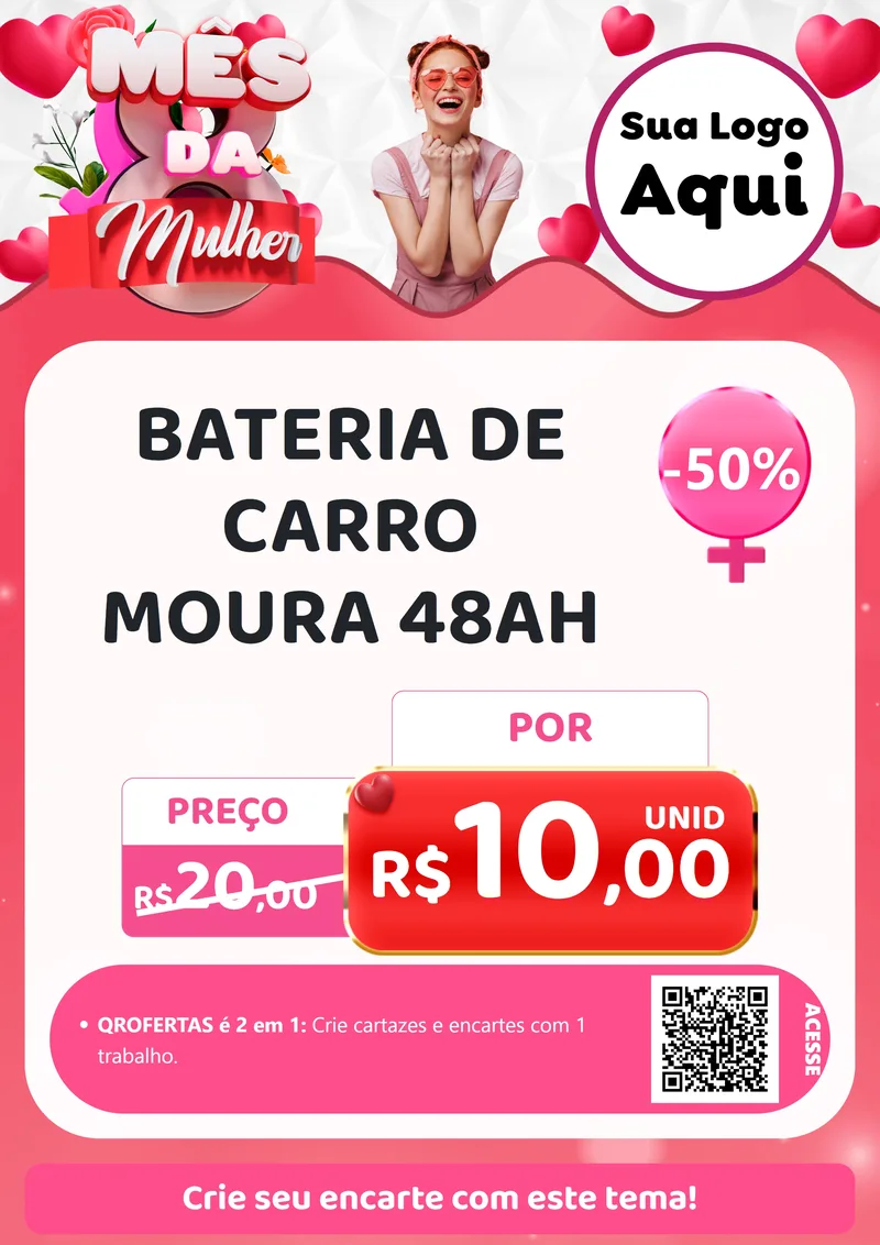 Modelo de Cartaz para Cartaz A4 Vertical com o tema Mês da Mulher para Baterias Elétricas