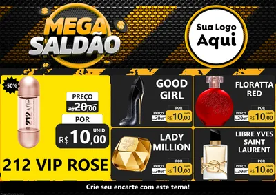 Modelo de Encarte para Encarte A4 Horizontal com o tema Mega Saldão para Perfumes