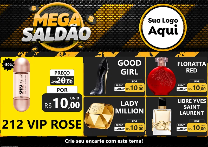 Modelo de Encarte para Encarte A4 Horizontal com o tema Mega Saldão para Perfumes