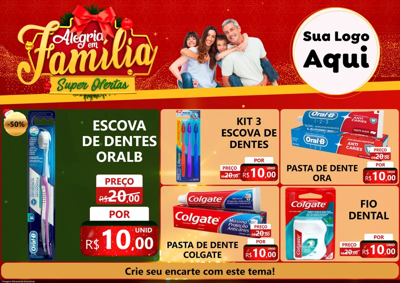 Modelo de Encarte para Encarte A4 Horizontal com o tema Alegria em Família Super Ofertas - Natal para Higiene Pessoal