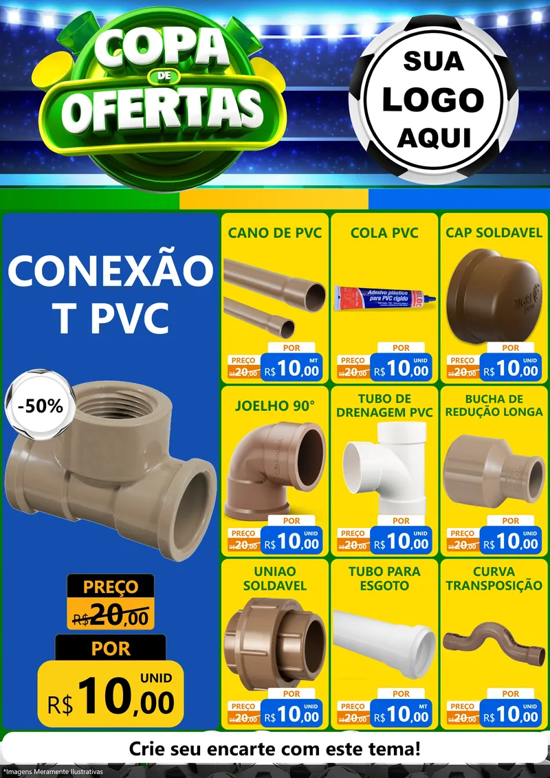 Modelo de Encarte para Encarte A4 Vertical com o tema Copa de Ofertas para Tubos e conexões