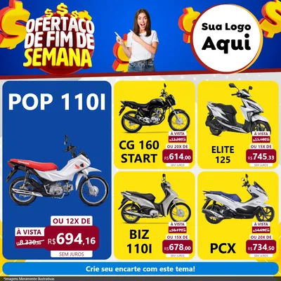 Modelo de Rede Social para Feed Facebook com o tema Ofertaço de Fim de Semana para Concessionaria de Motos