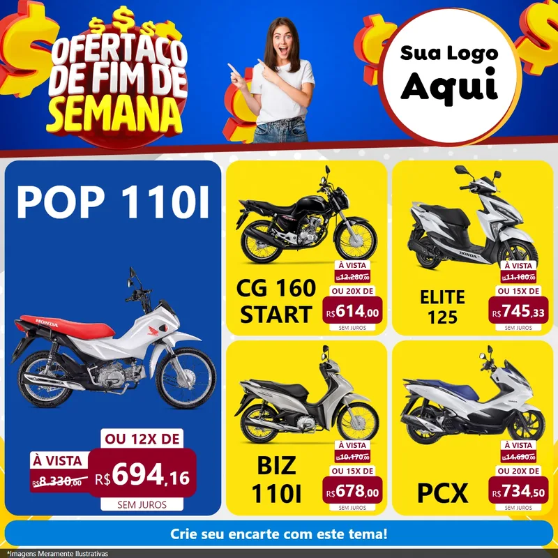 Modelo de Rede Social para Feed Facebook com o tema Ofertaço de Fim de Semana para Concessionaria de Motos