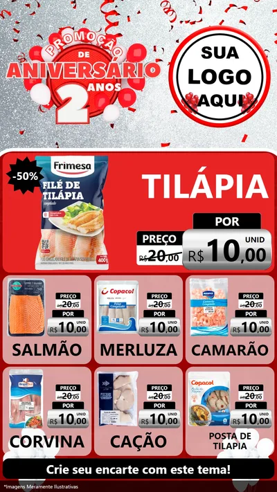 Modelo de Rede Social para Stories com o tema Promoção de Aniversário - 2 Anos para Peixaria