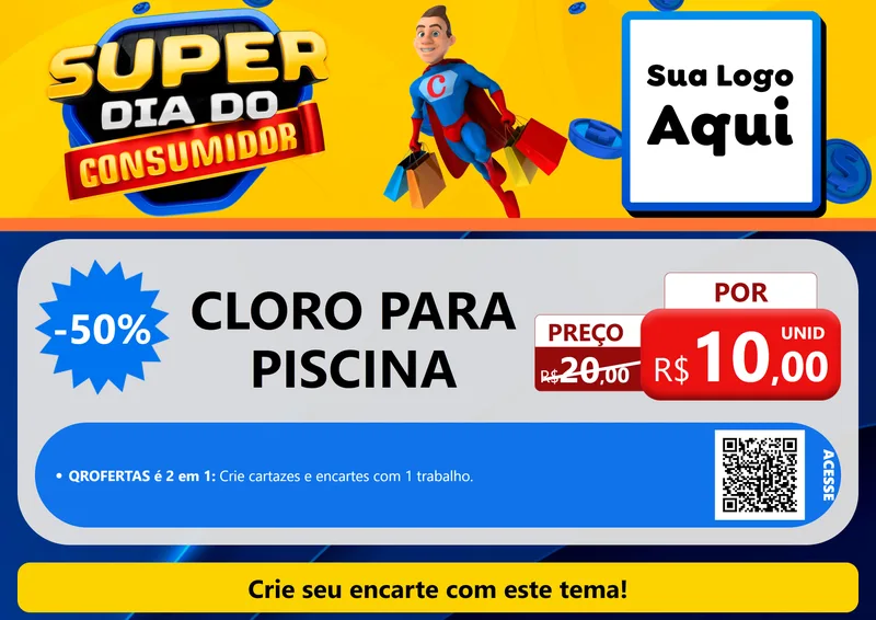 Modelo de Cartaz para Cartaz A4 Horizontal com o tema Super Dia do Consumidor para Produtos para Piscina