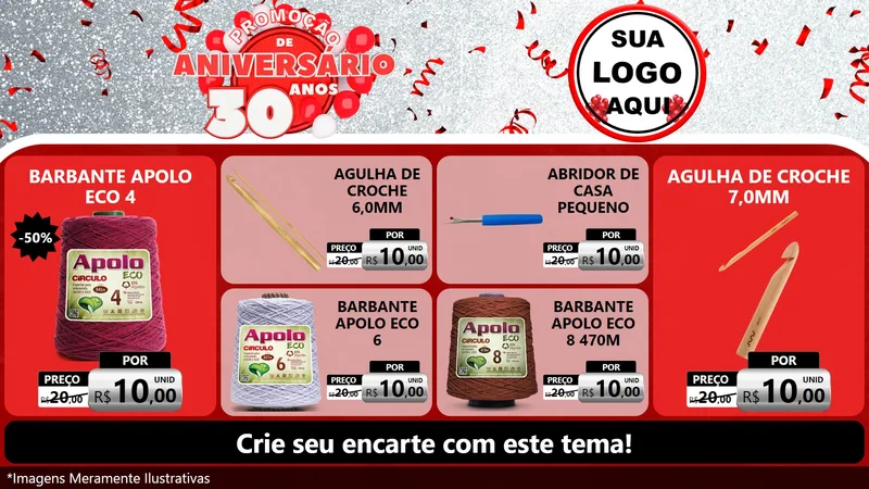 Modelo de TV para TV Horizontal com o tema Promoção de Aniversário - 30 Anos para Armarinho e Aviamentos