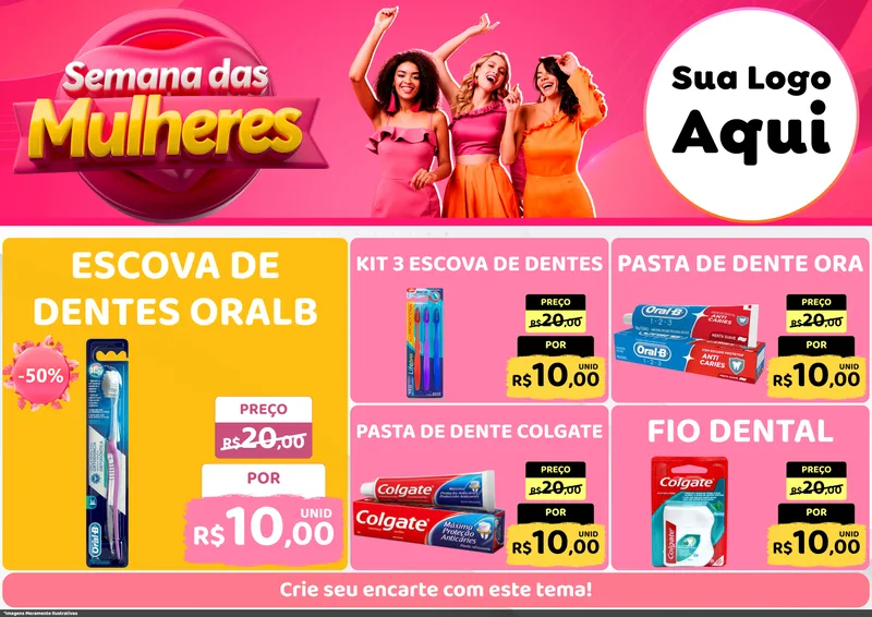 Modelo de Encarte para Encarte A4 Horizontal com o tema Semana das Mulheres para Higiene Pessoal