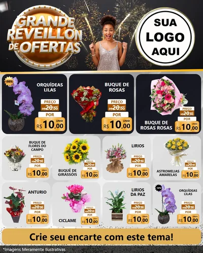 Modelo de Rede Social para Feed Instagram com o tema Grande Réveillon de Ofertas para Floricultura e jardim