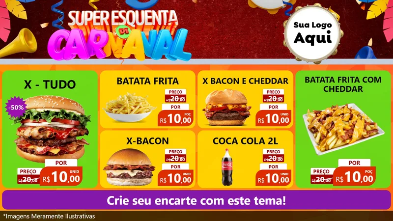 Modelo de TV para TV Horizontal com o tema Super Esquenta de Carnaval para Hamburgueria